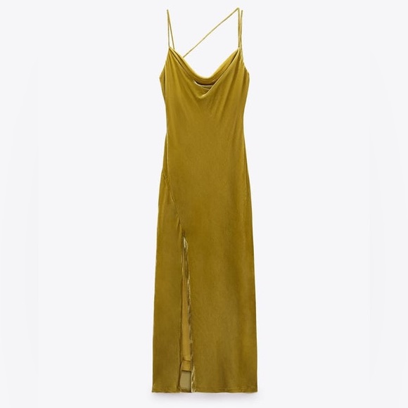 Zara Dresses & Skirts - ZARA VELVET OLIVE GREEN DRESS